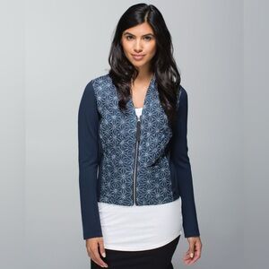 Lululemon Size 4 Blue Cardigan Again Exploded Sashiko Star Inkwell‎ Ghost Jacket